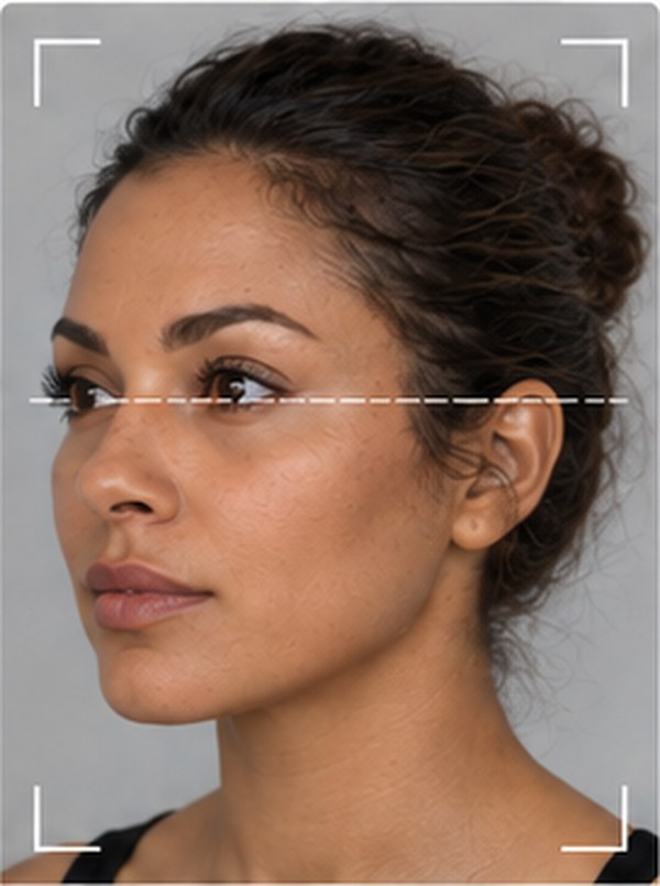 Left oblique view — head rotated about 45 degrees the other way